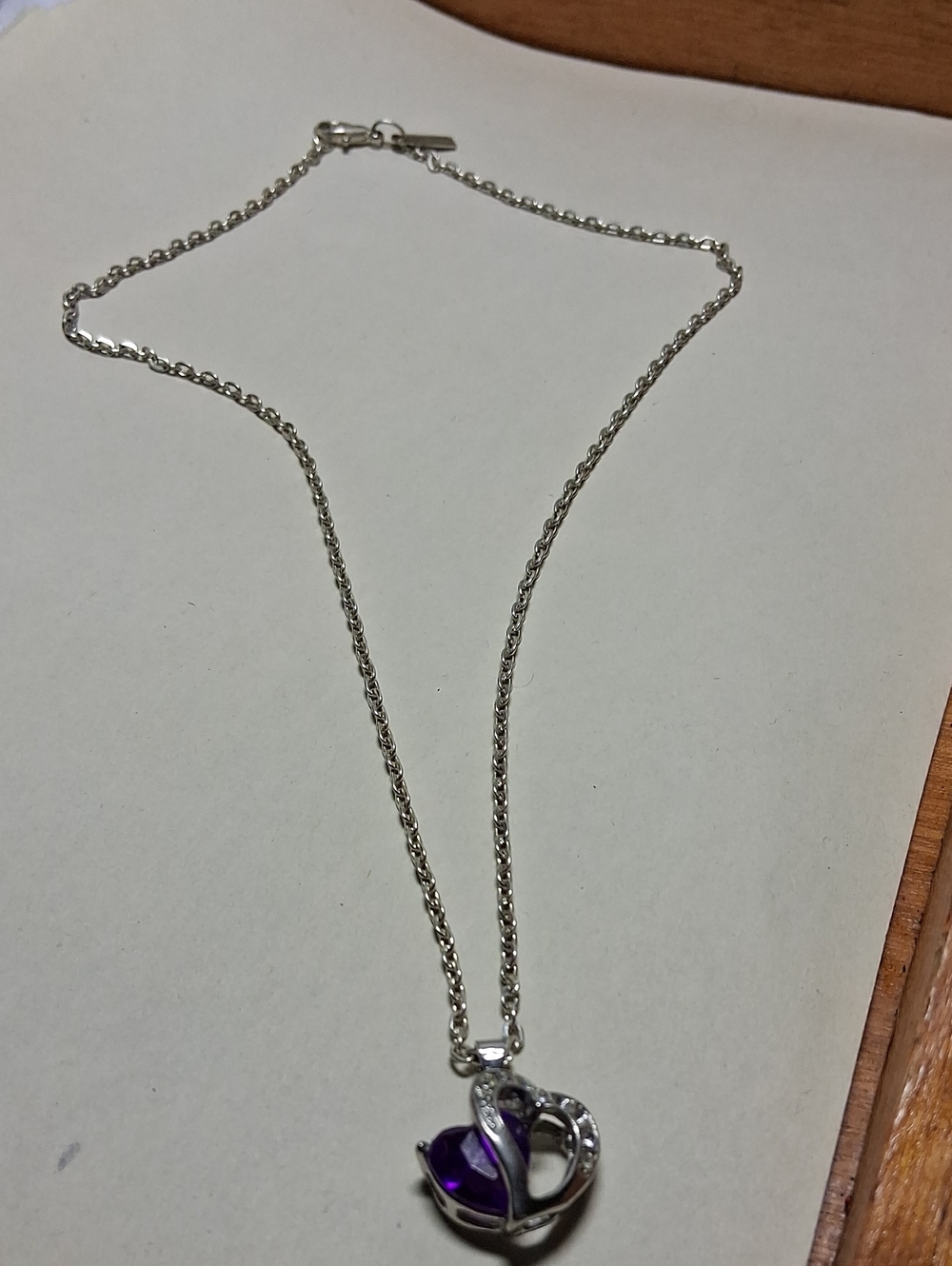 Silver-Tone Necklace with Purple Gemstone Pendant